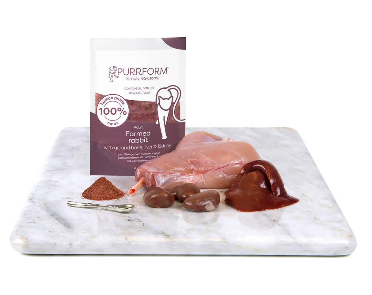 Purrform Rabbit with Ground Bone, Liver and Kidney - POUCH (6x70g)