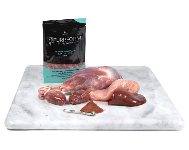 Purrform Duck and Turkey Breast with Ground Bone and Heart - POUCH (6x70g)